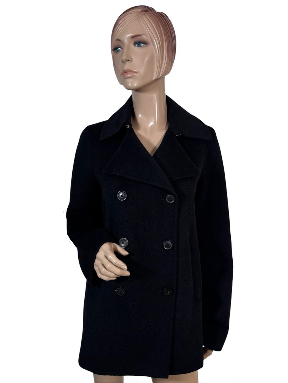 Vince Black Wool Blend Double Breasted Peacoat Jacket Women’s Medium